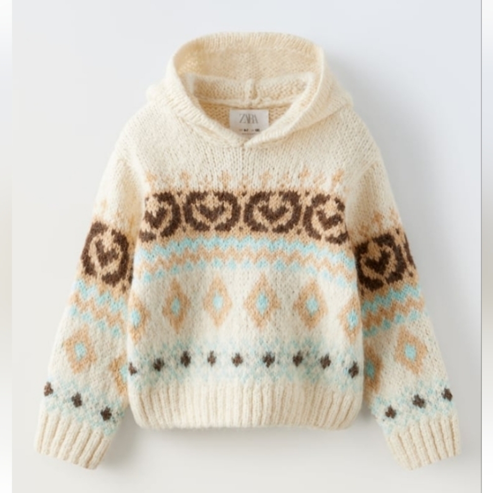 Zara Girls Knit Wool Blend Hoodie Pull On Sweather Sz-11/12